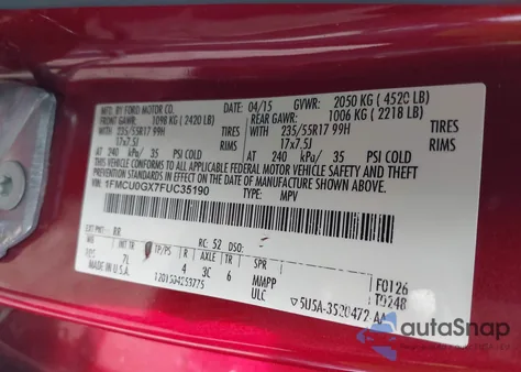 2015 Ford Escape Se z USA, uszkodzony, nr VIN 1FMCU0GX7FUC35190